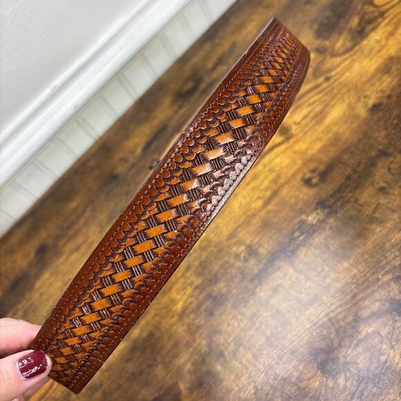 Wright Vintage Tooled Leather Gun Belt Size 36 Concealed Carry Brown Western - Picture 10 of 13